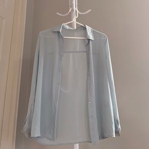 Light Blue Long Sleeve Button Down Chiffon Shirt With Collar Office Wear